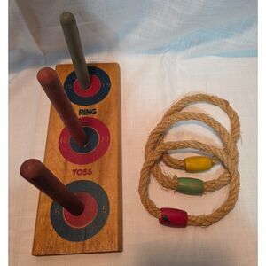 Vintage Wooden Rope Ring Toss Game Tabletop Carnival Game 3 Rings